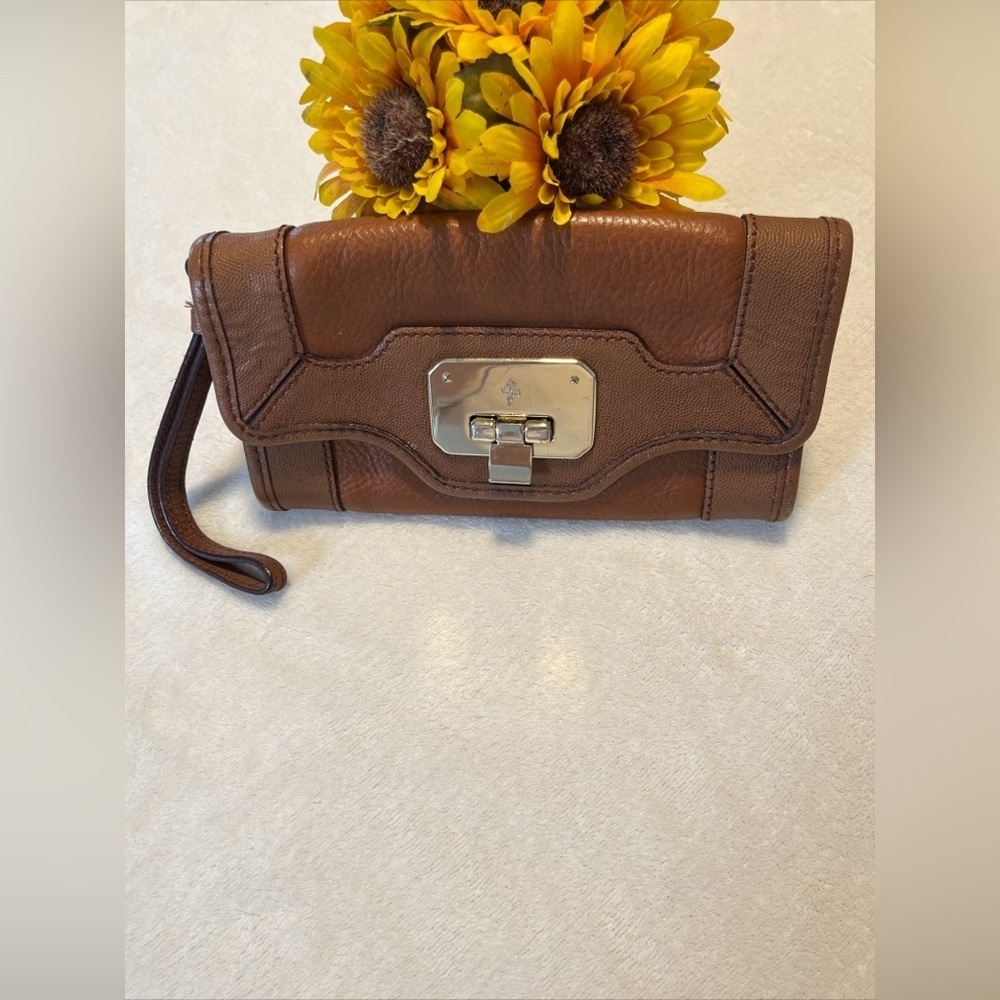 Cole Haan Leather Vintage Valise II Isabelle Clutch Wristlet Woodbury Brown